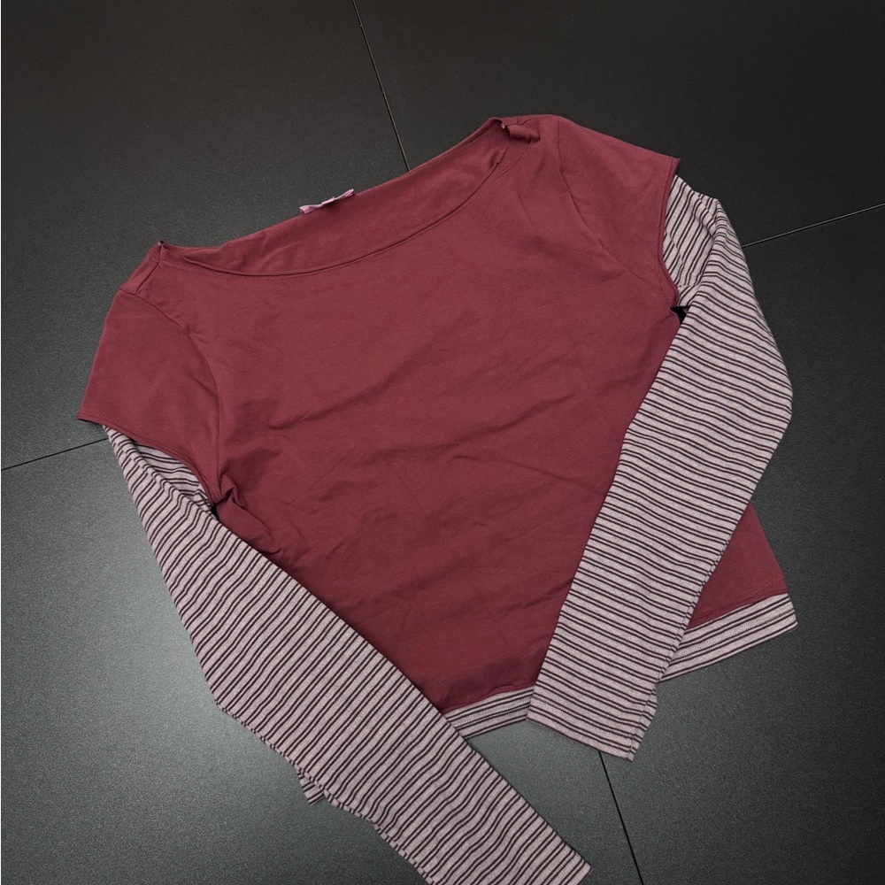 Edikted Burgundy and Striped Long Sleeve Top